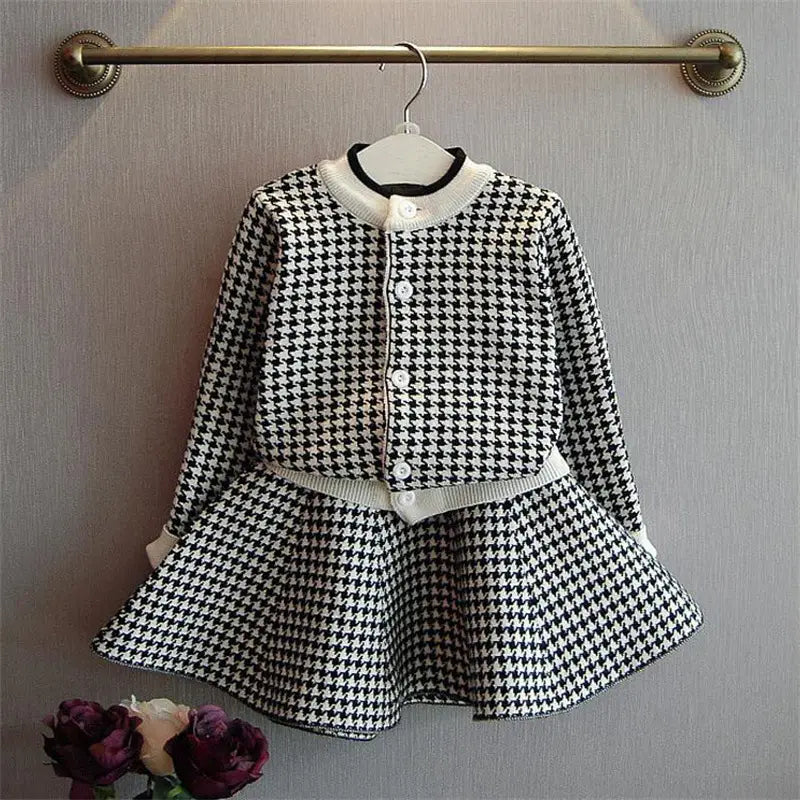 Girls Houndstooth Cardigan Skirt Set - 2 to 6 Years