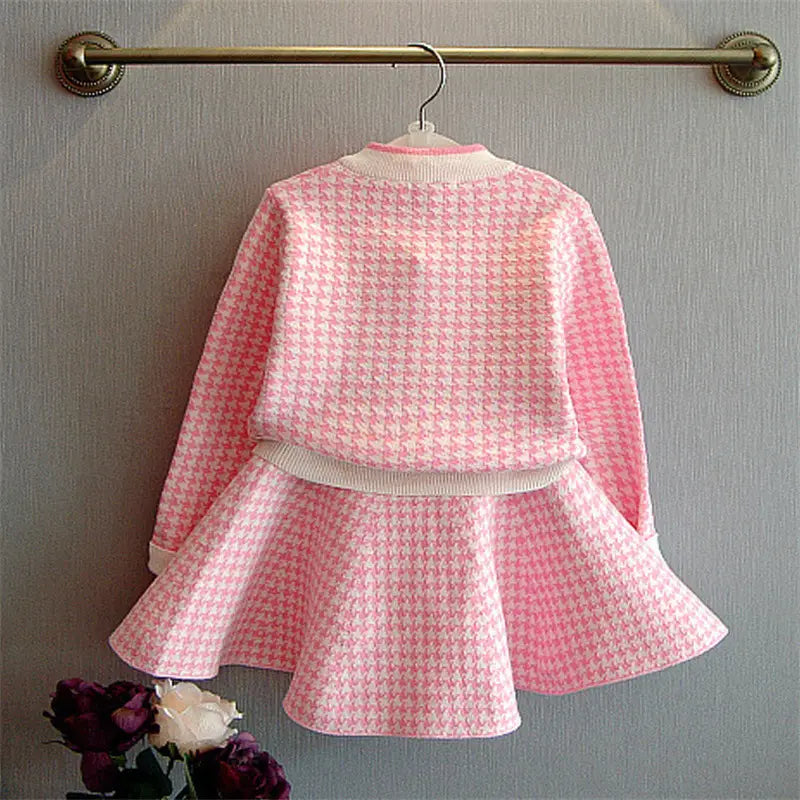 Girls Houndstooth Cardigan Skirt Set - 2 to 6 Years