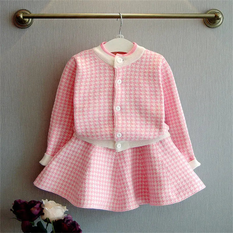 Girls Houndstooth Cardigan Skirt Set - 2 to 6 Years