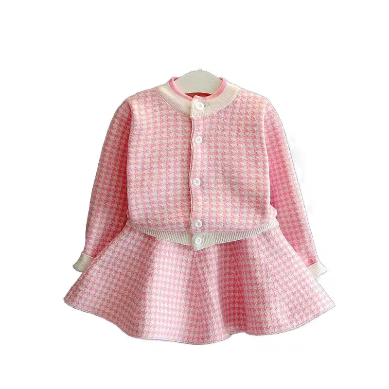 Girls Houndstooth Cardigan Skirt Set - 2 to 6 Years