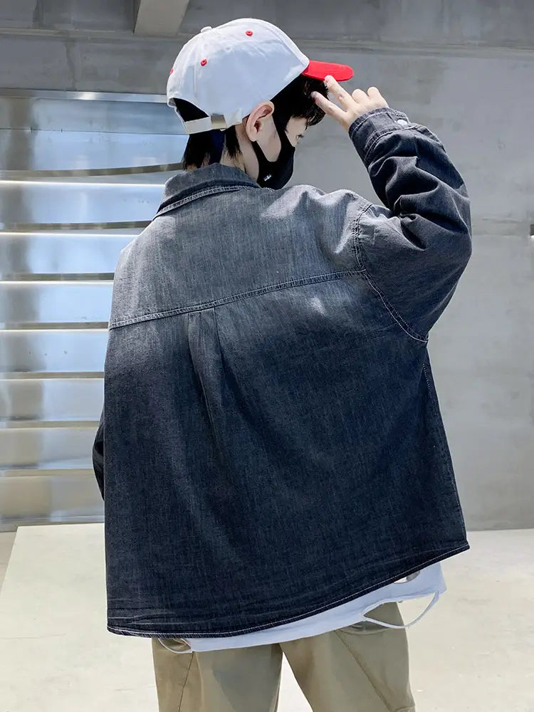 Boys Long Sleeve Denim Shirt - Black, Blue, 120 to 170cm