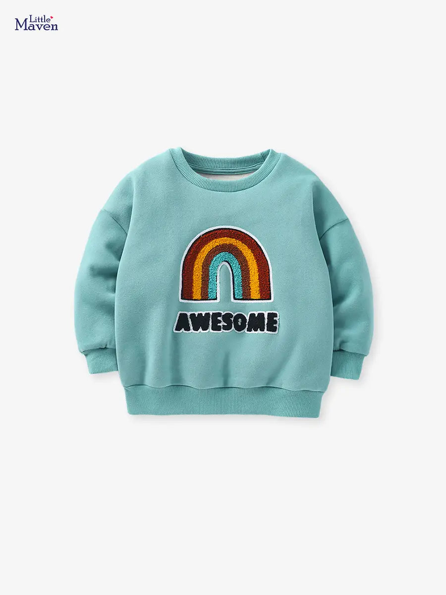 Kids Velvet Sweatshirt - Rainbow Embroidery, 2 to 7 Years
