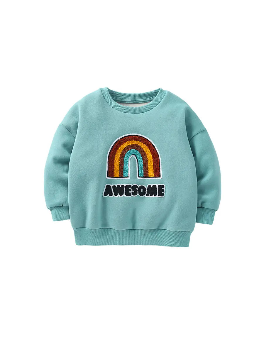 Kids Velvet Sweatshirt - Rainbow Embroidery, 2 to 7 Years