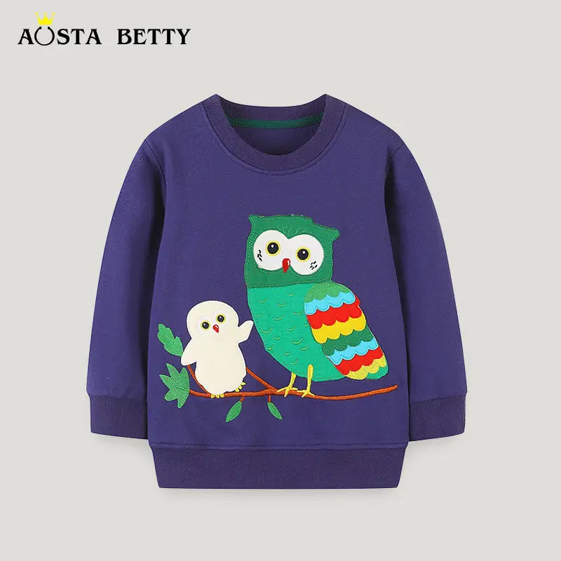 Kids Owl Embroidered Sweatshirt - Purple Cotton, 2 to 7 Years