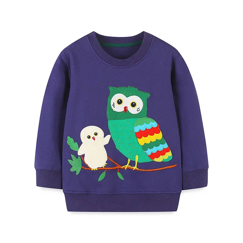Kids Owl Embroidered Sweatshirt - Purple Cotton, 2 to 7 Years