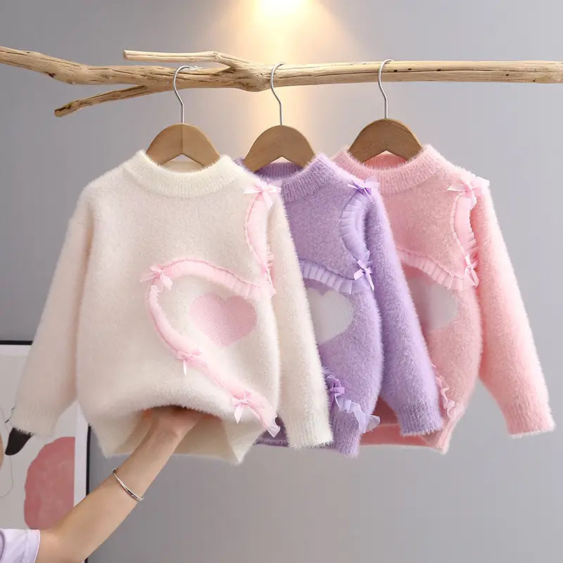Girls Velvet Knit Sweater - 3 Colours, 110 to 150cm