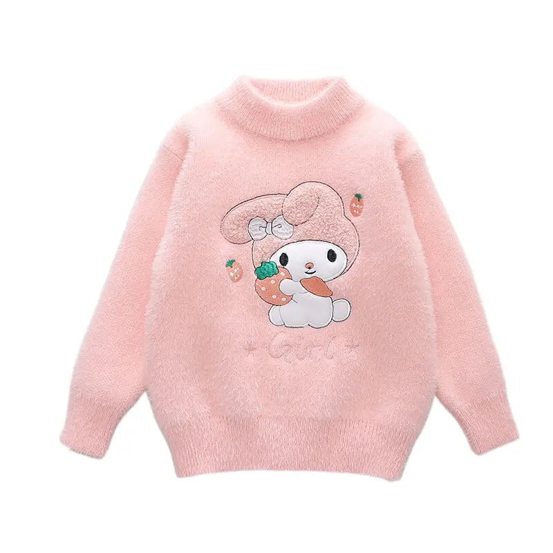 Girls Plush Sweater - Bunny and Strawberry, 110 to 150cm