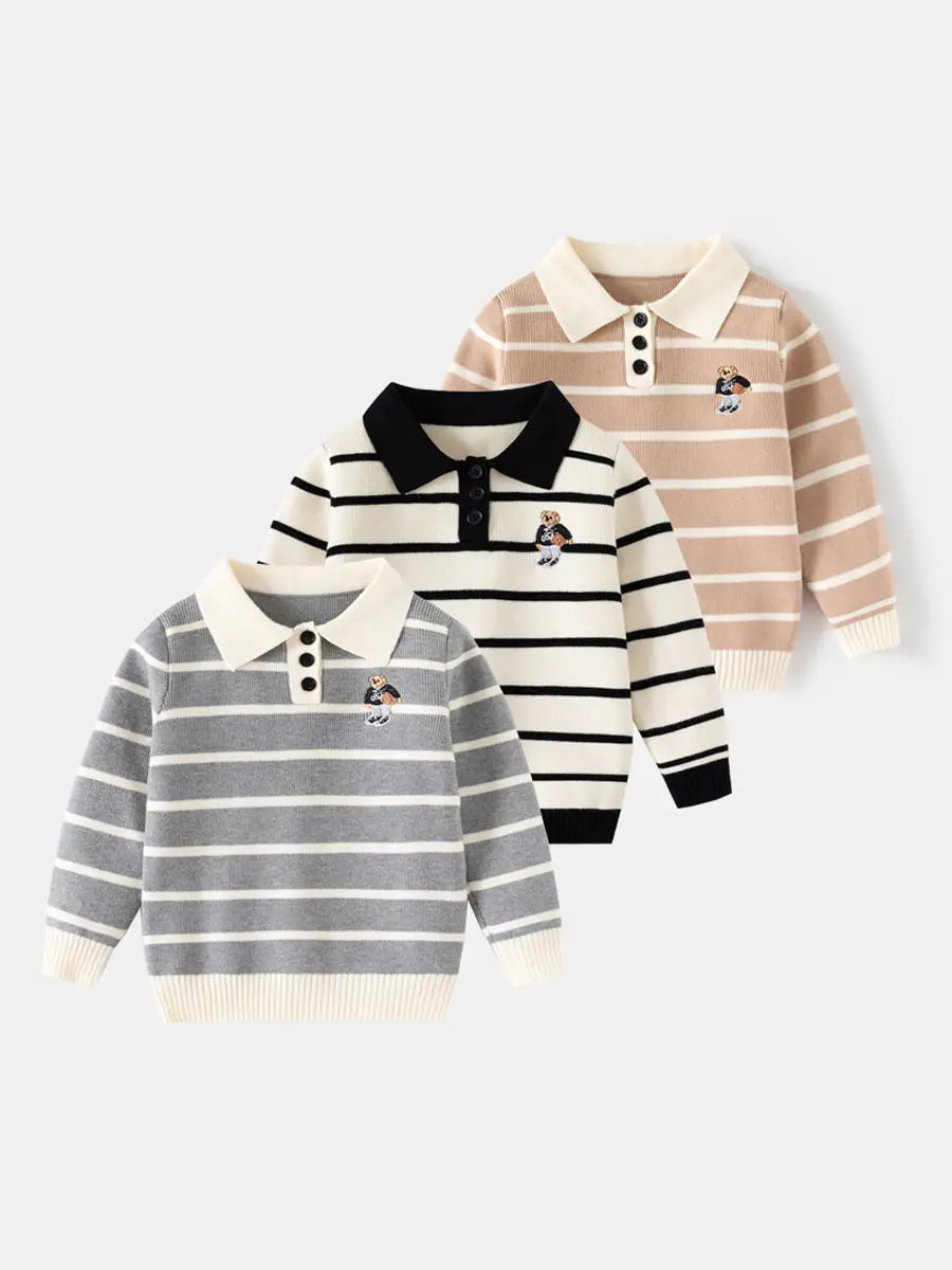 Kids Striped Bear Sweater - Off White, 100 to 140cm