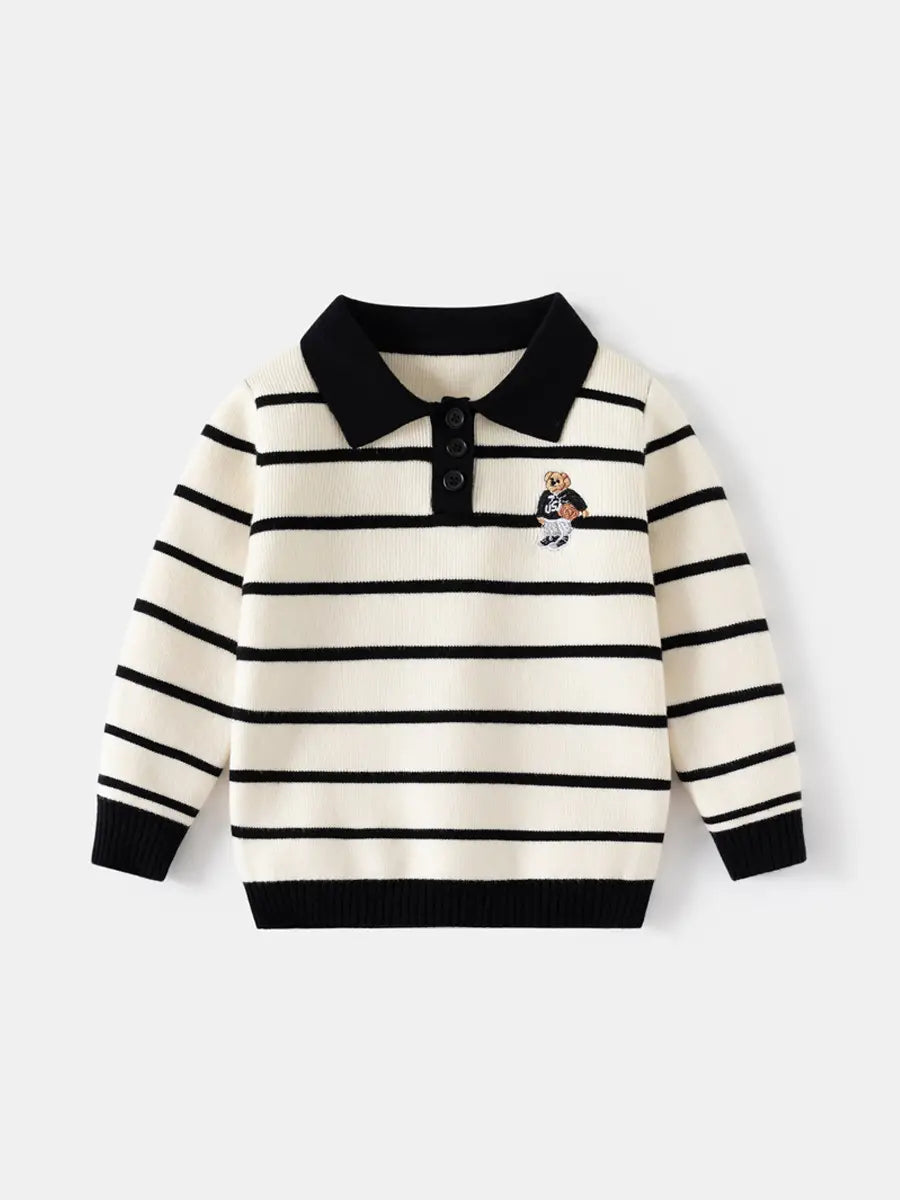 Kids Striped Bear Sweater - Off White, 100 to 140cm