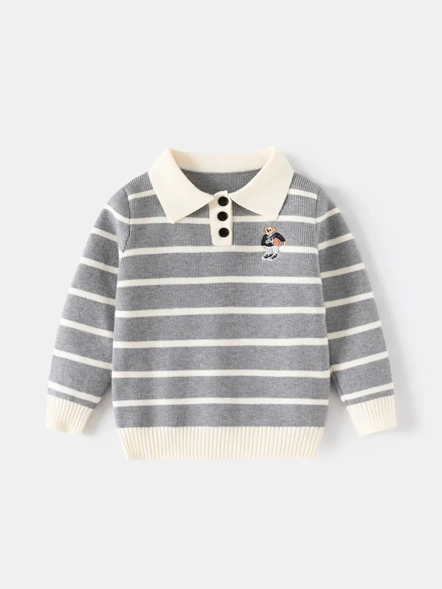 Kids Striped Bear Sweater - Off White, 100 to 140cm
