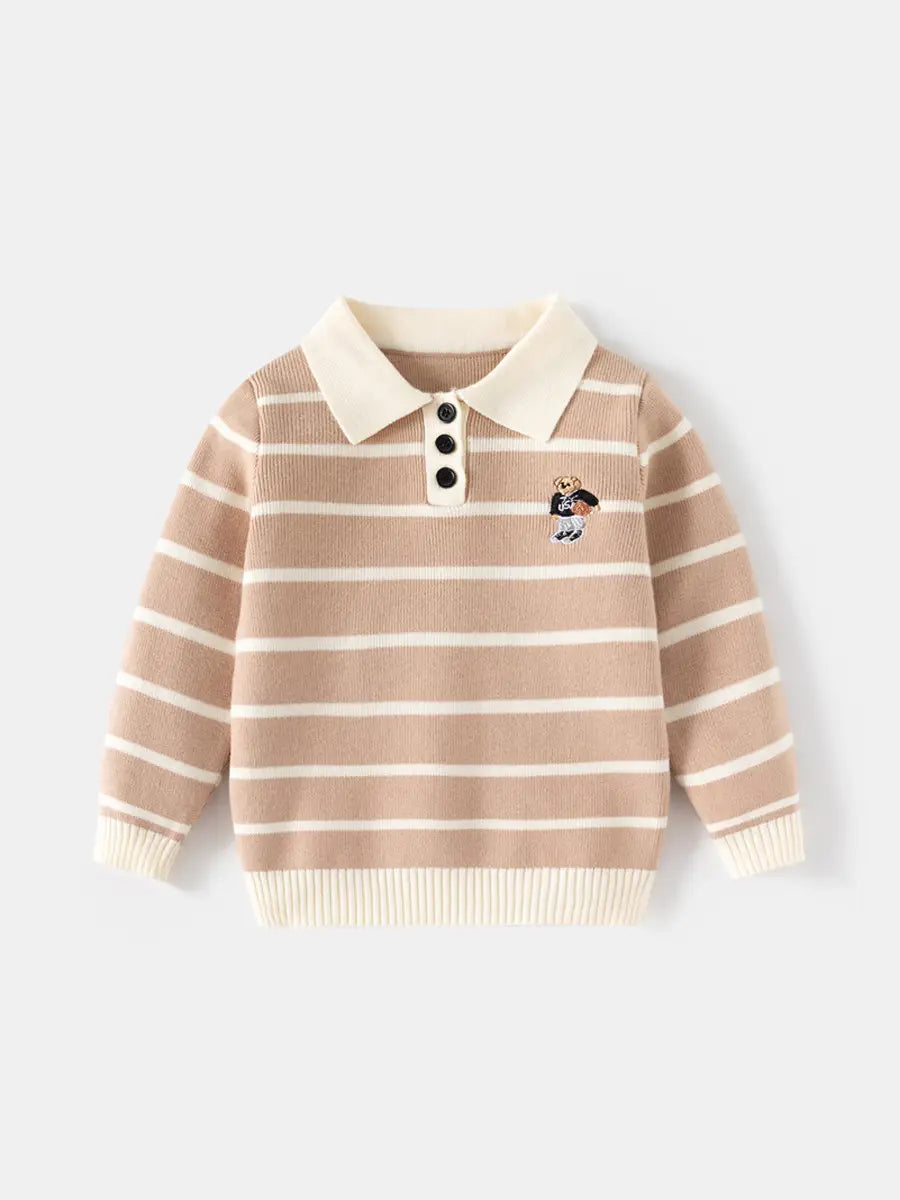Kids Striped Bear Sweater - Off White, 100 to 140cm