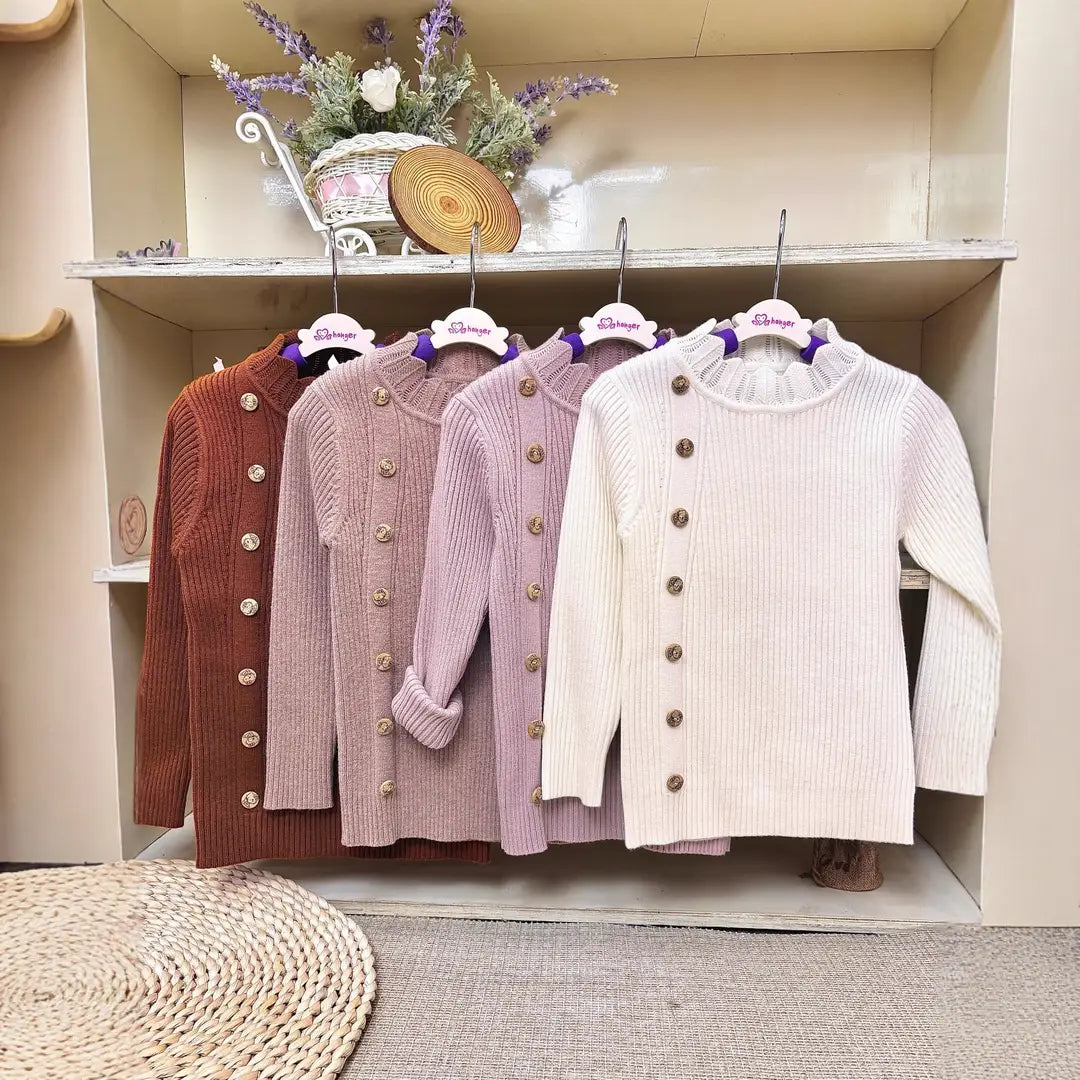 Girls Button Sweater - 4 Colours, 110 to 140cm, 4 to 10 Years