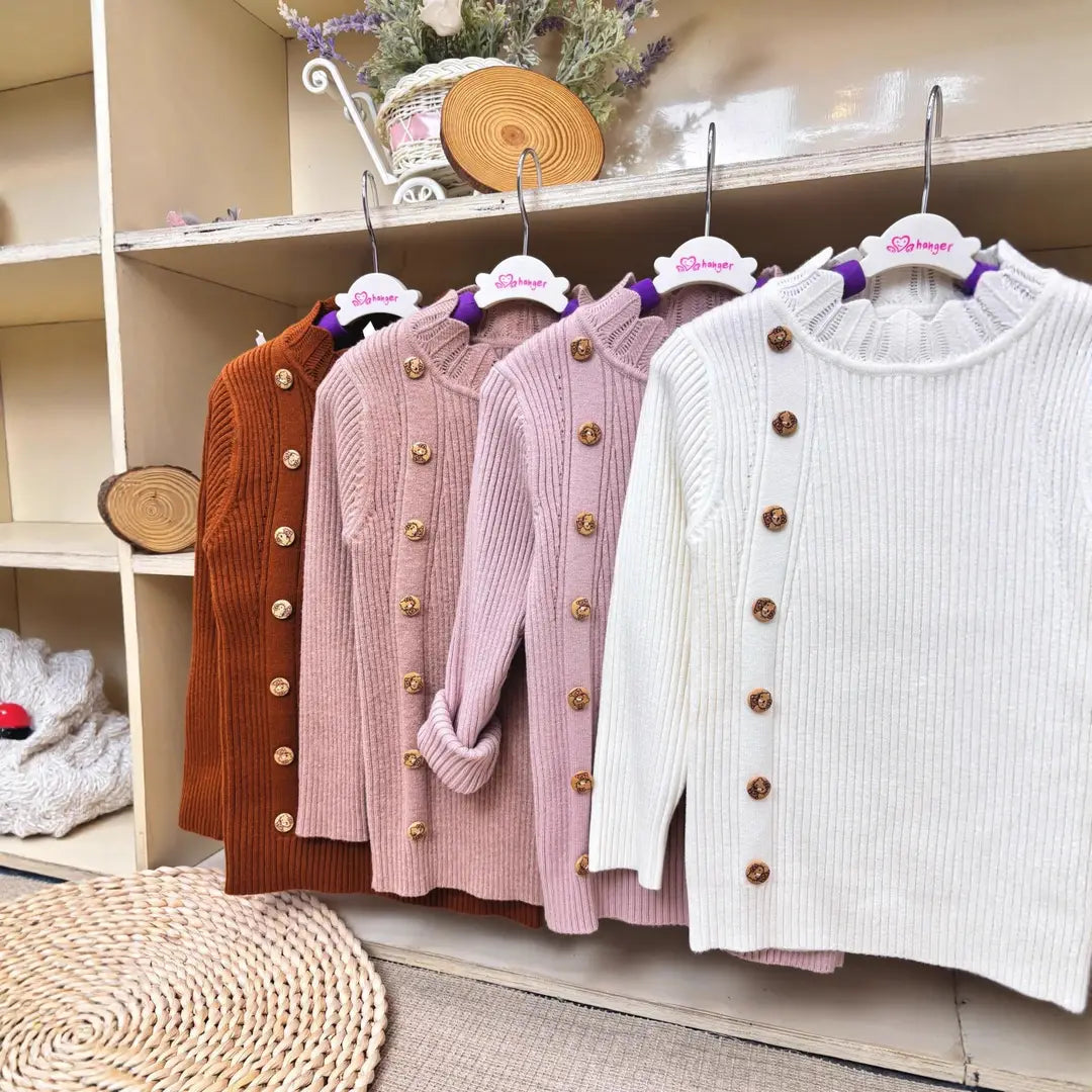 Girls Button Sweater - 4 Colours, 110 to 140cm, 4 to 10 Years