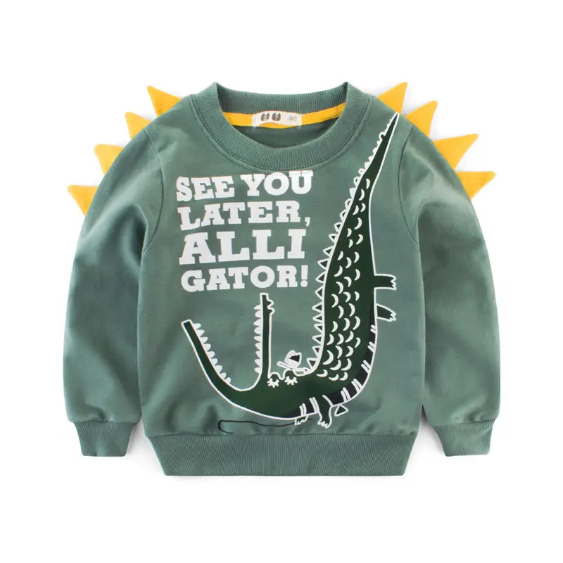 Boys Graphic Sweatshirt - Olive Green or Blue, 90 to 140cm