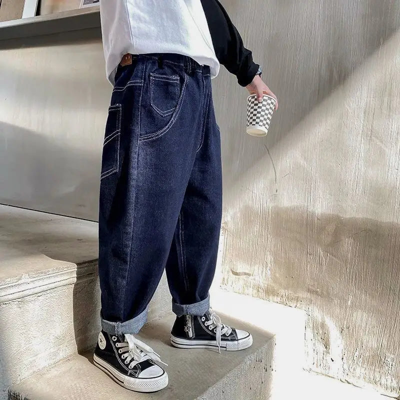 Boys Wide Leg Jeans - Dark Blue, Black, 110cm
