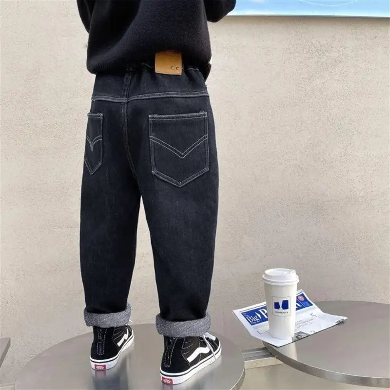 Boys Wide Leg Jeans - Dark Blue, Black, 110cm