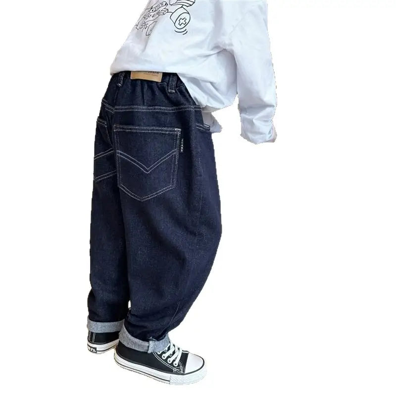 Boys Wide Leg Jeans - Dark Blue, Black, 110cm