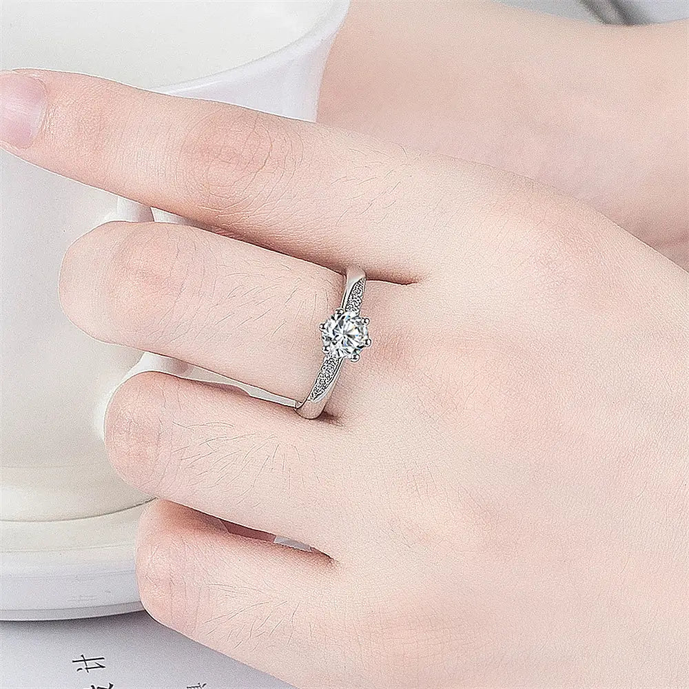 Platinum Plated Zircon Six Claw Ring for Daily Wear - view 2