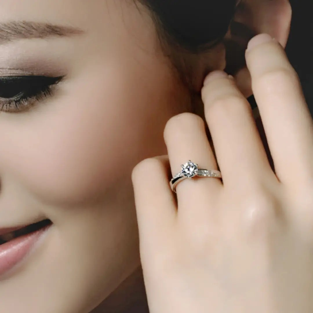 Platinum Plated Zircon Six Claw Ring for Daily Wear - view 3
