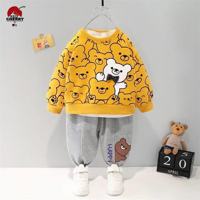 Boys Printed Fleece Tracksuit - Yellow, 5 to 10 Years