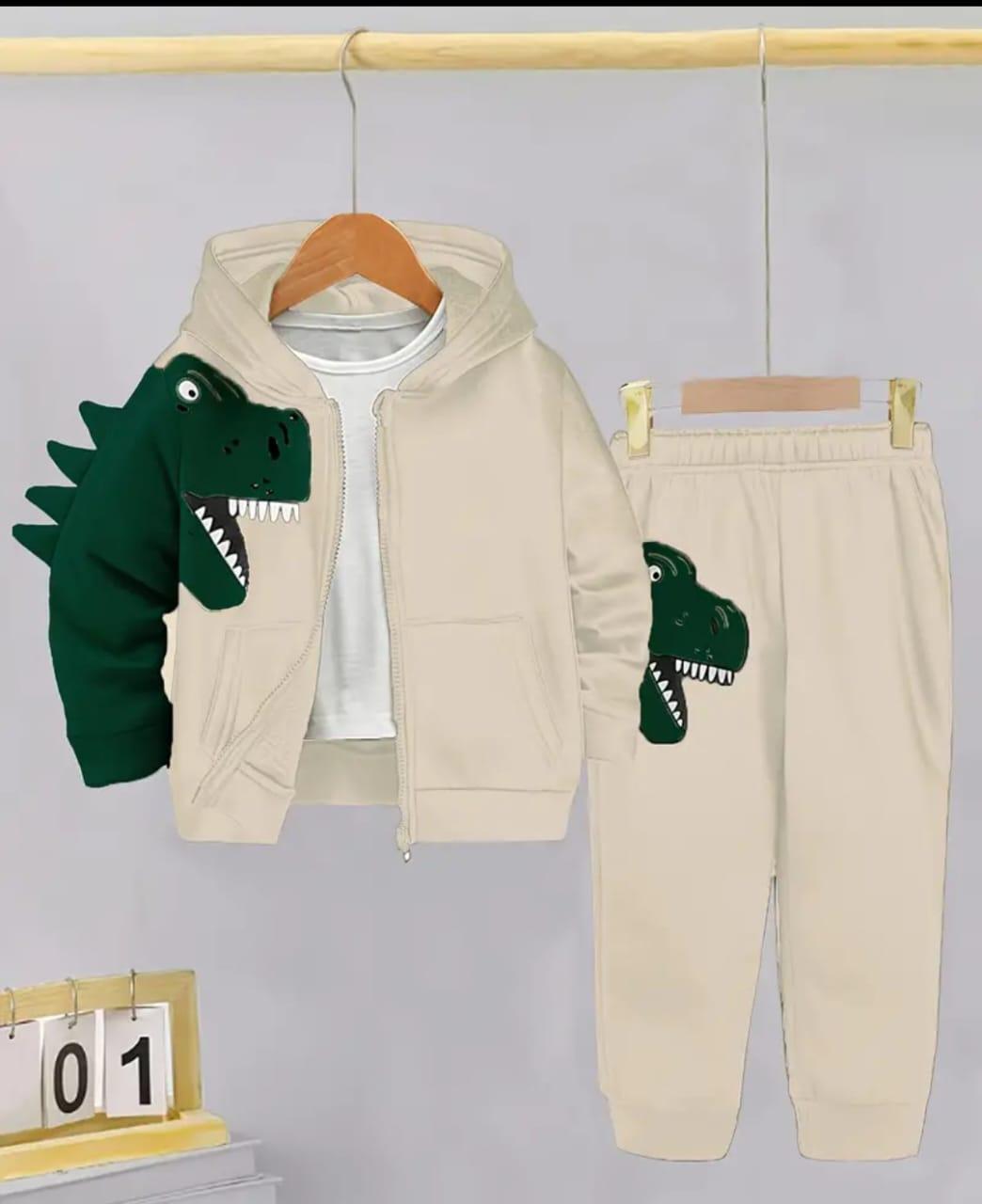 Boys Printed Zipper Tracksuit - White Fleece, 1 to 4 Years