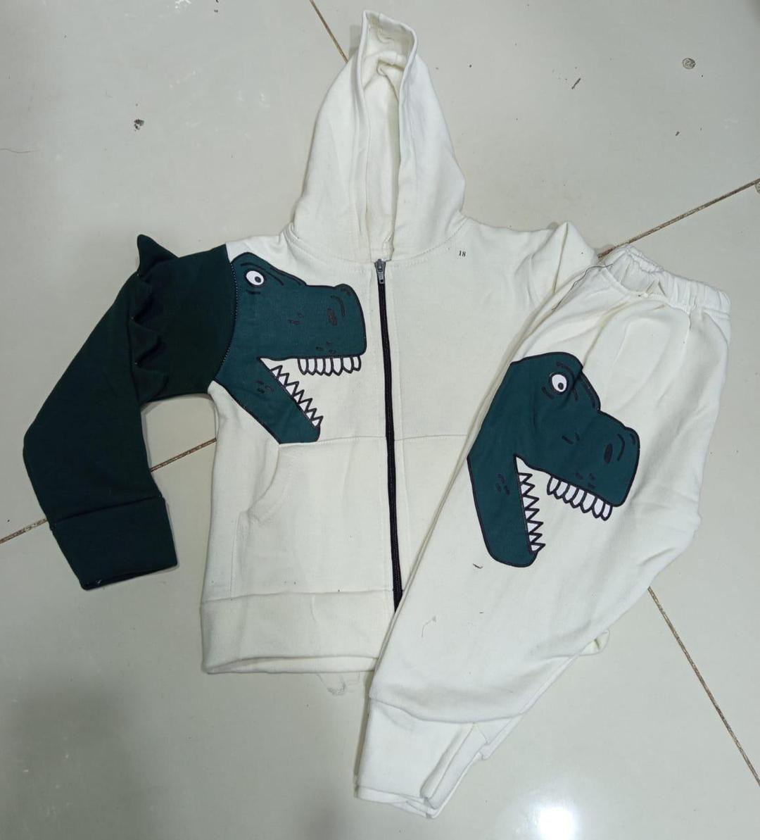 Boys Printed Zipper Tracksuit - White Fleece, 1 to 4 Years