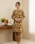Brown Printed Polo Cotton Suit - 2-Piece Unstitched