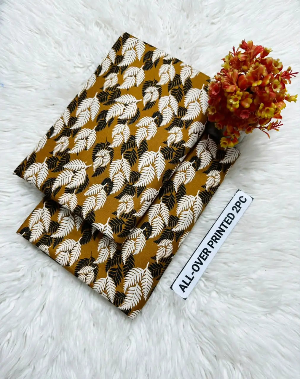 Brown Printed Polo Cotton Suit - 2-Piece Unstitched - view 2