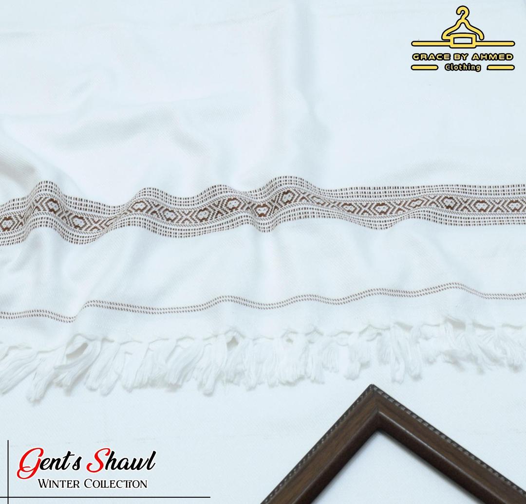 Men's Acrylic Shawl - White Embroidered, 3 Gaz