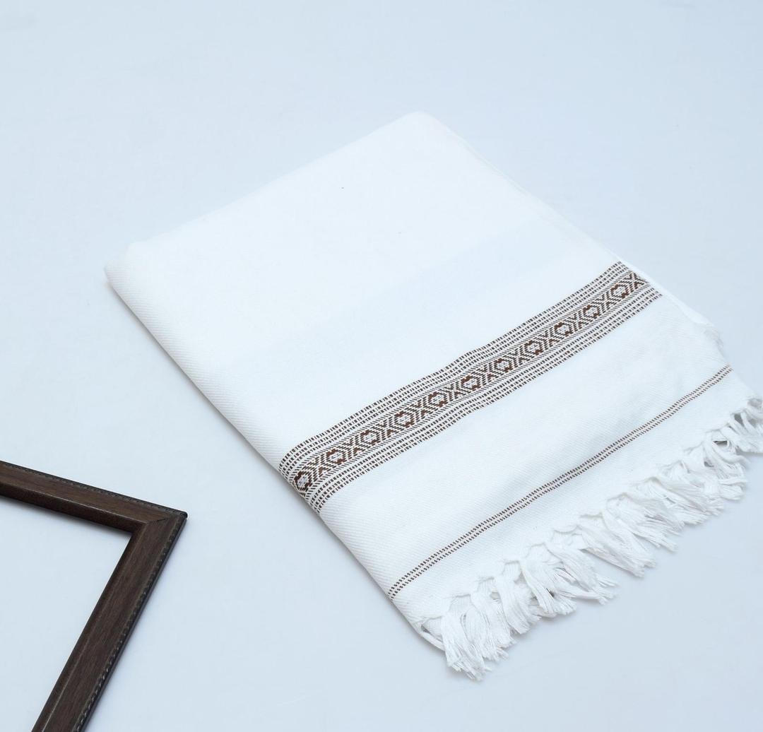 Men's Acrylic Shawl - White Embroidered, 3 Gaz