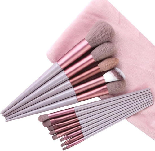 13 Piece Makeup Brush Set - Pink, Purple, Green, Yellow