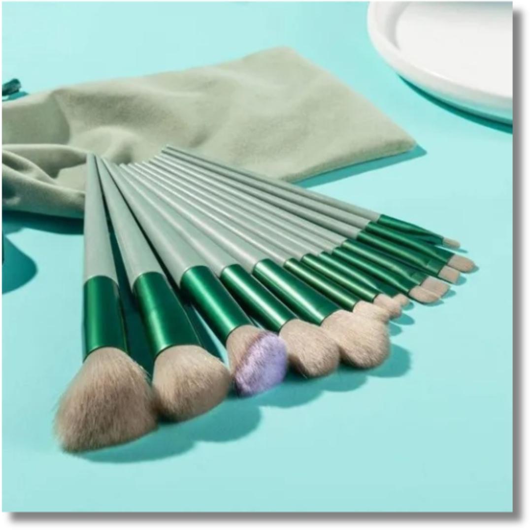 13 Piece Makeup Brush Set - Pink, Purple, Green, Yellow