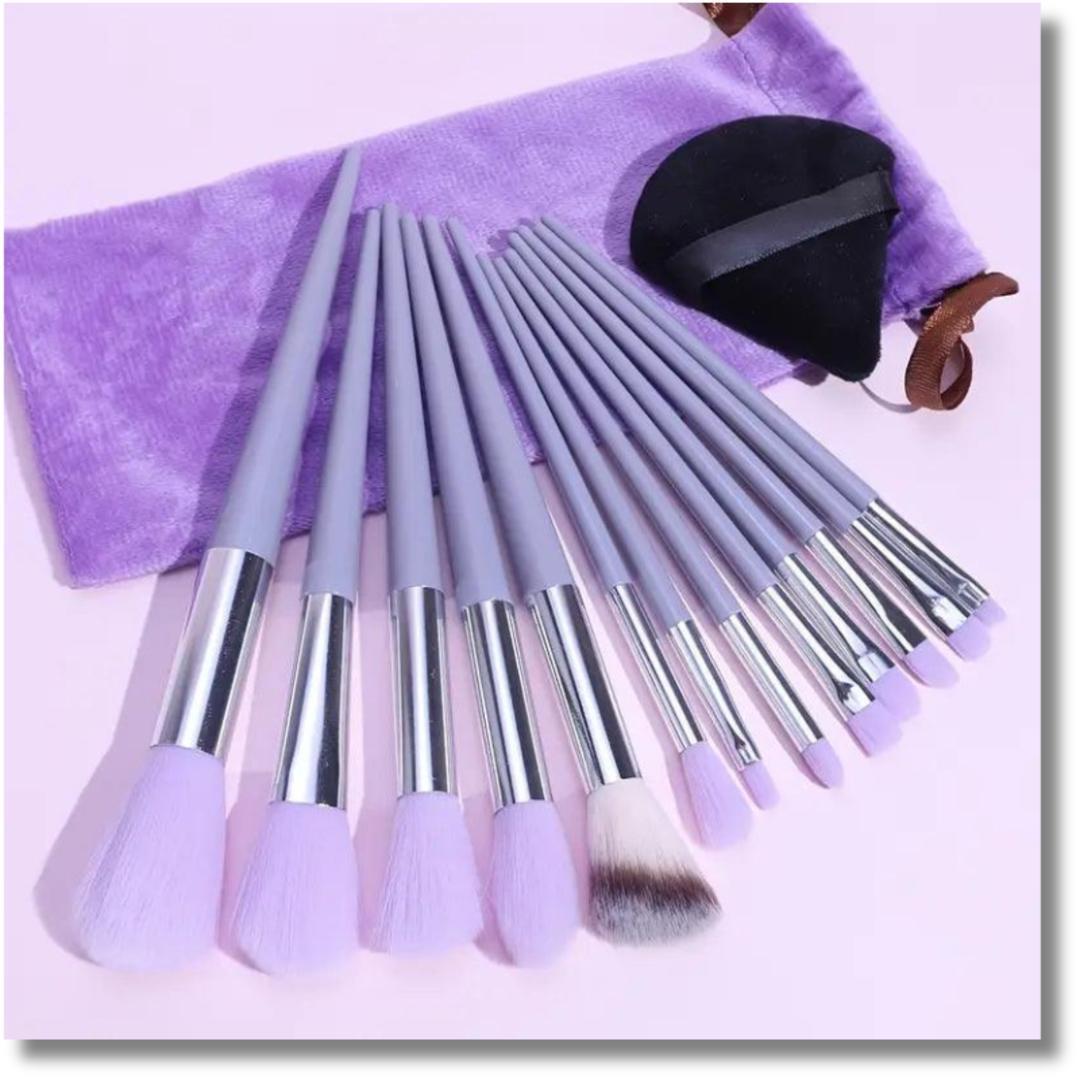 13 Piece Makeup Brush Set - Pink, Purple, Green, Yellow