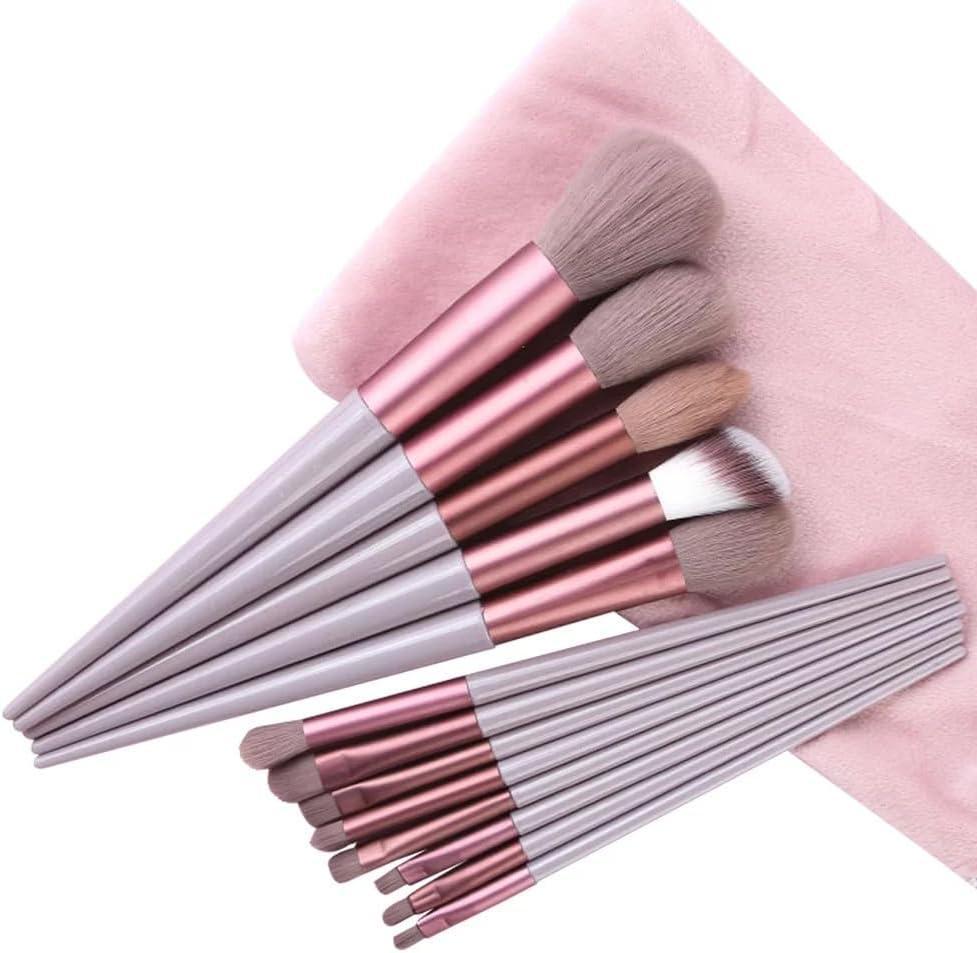 13 Piece Makeup Brush Set - Pink, Purple, Green, Yellow