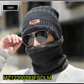Unisex Wool Beanie & Neck Warmer Set - Gray, Double Layer