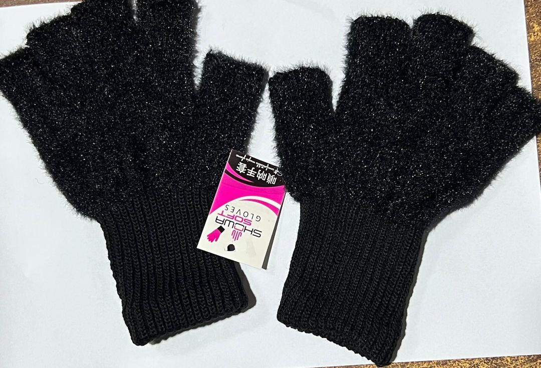 Unisex Fingerless Wool Gloves - Black, Plain, 1 Pair