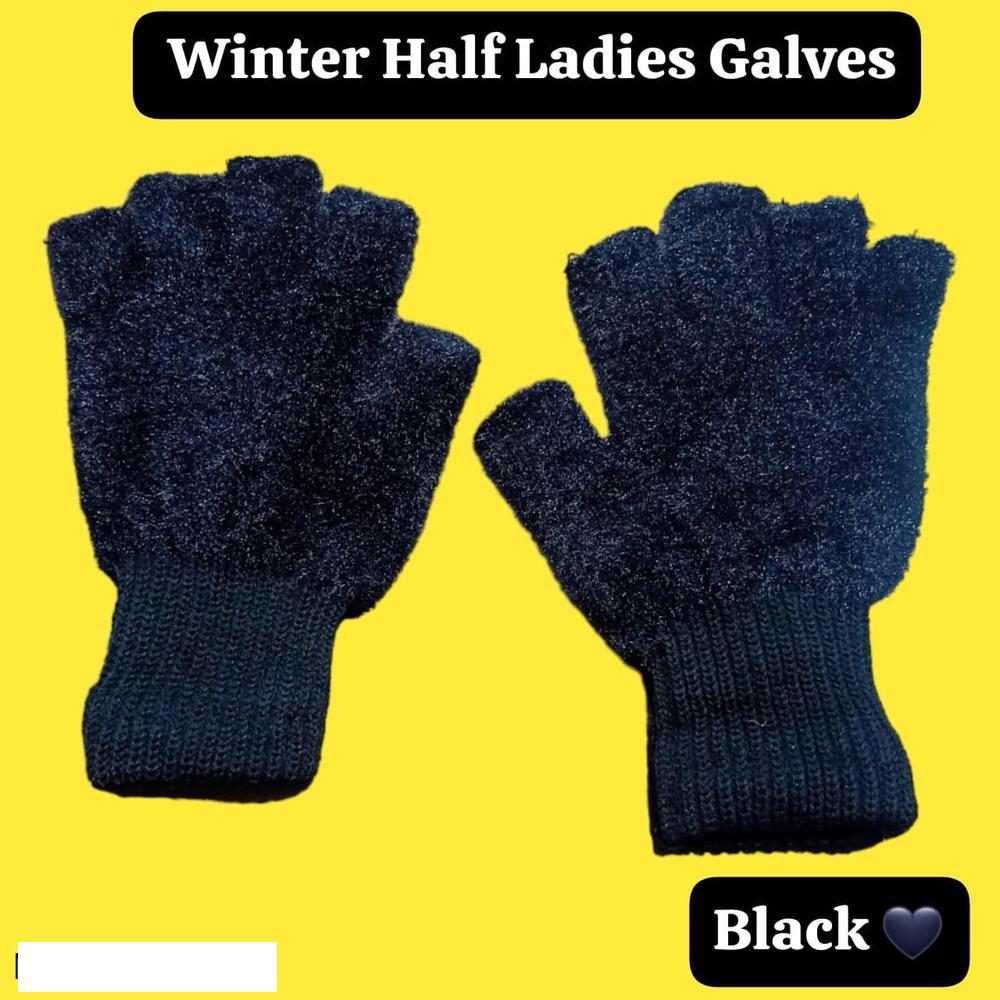 Unisex Fingerless Wool Gloves - Black, Plain, 1 Pair