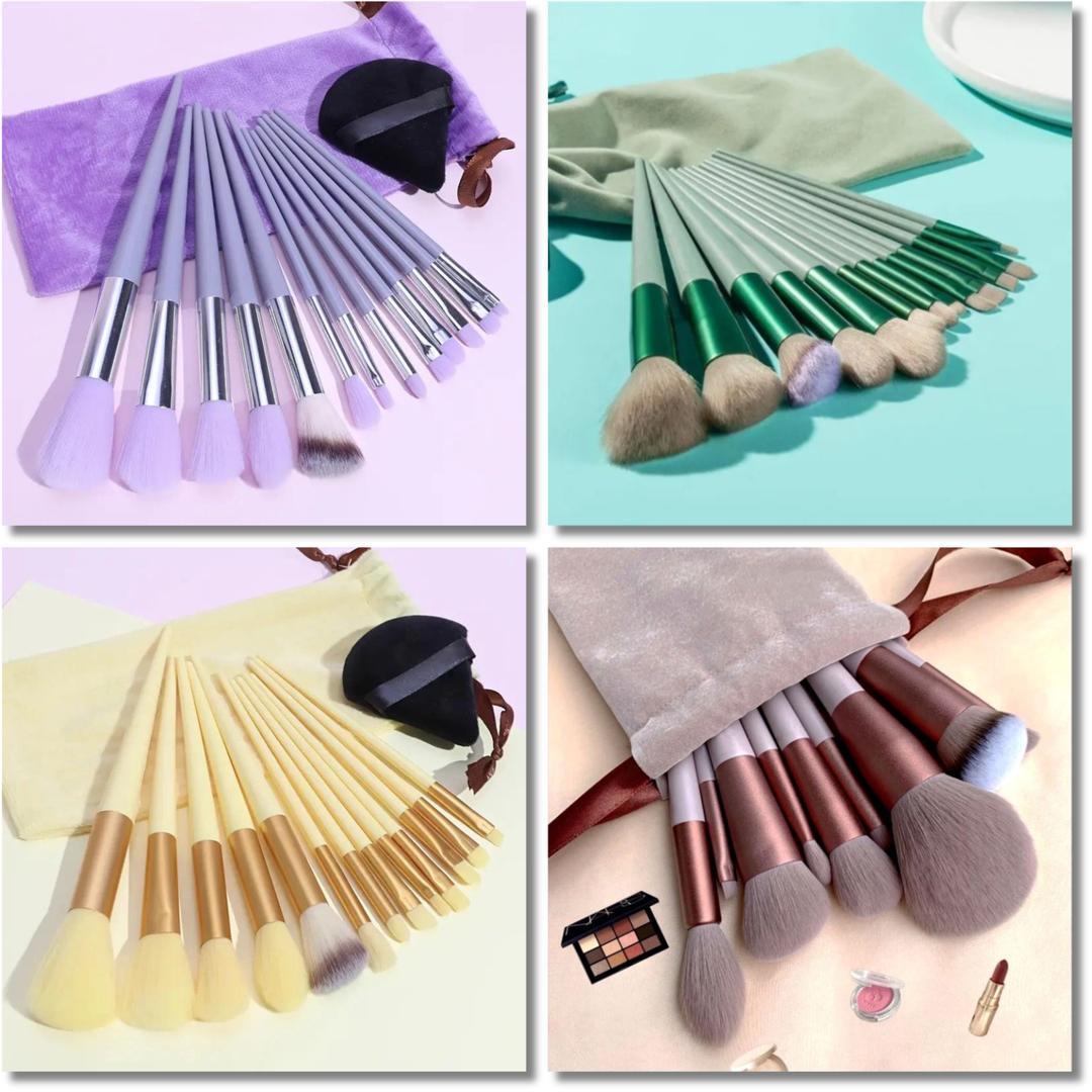 13 Piece Makeup Brush Set - Blush, Eyeshadow, Velvet Bag