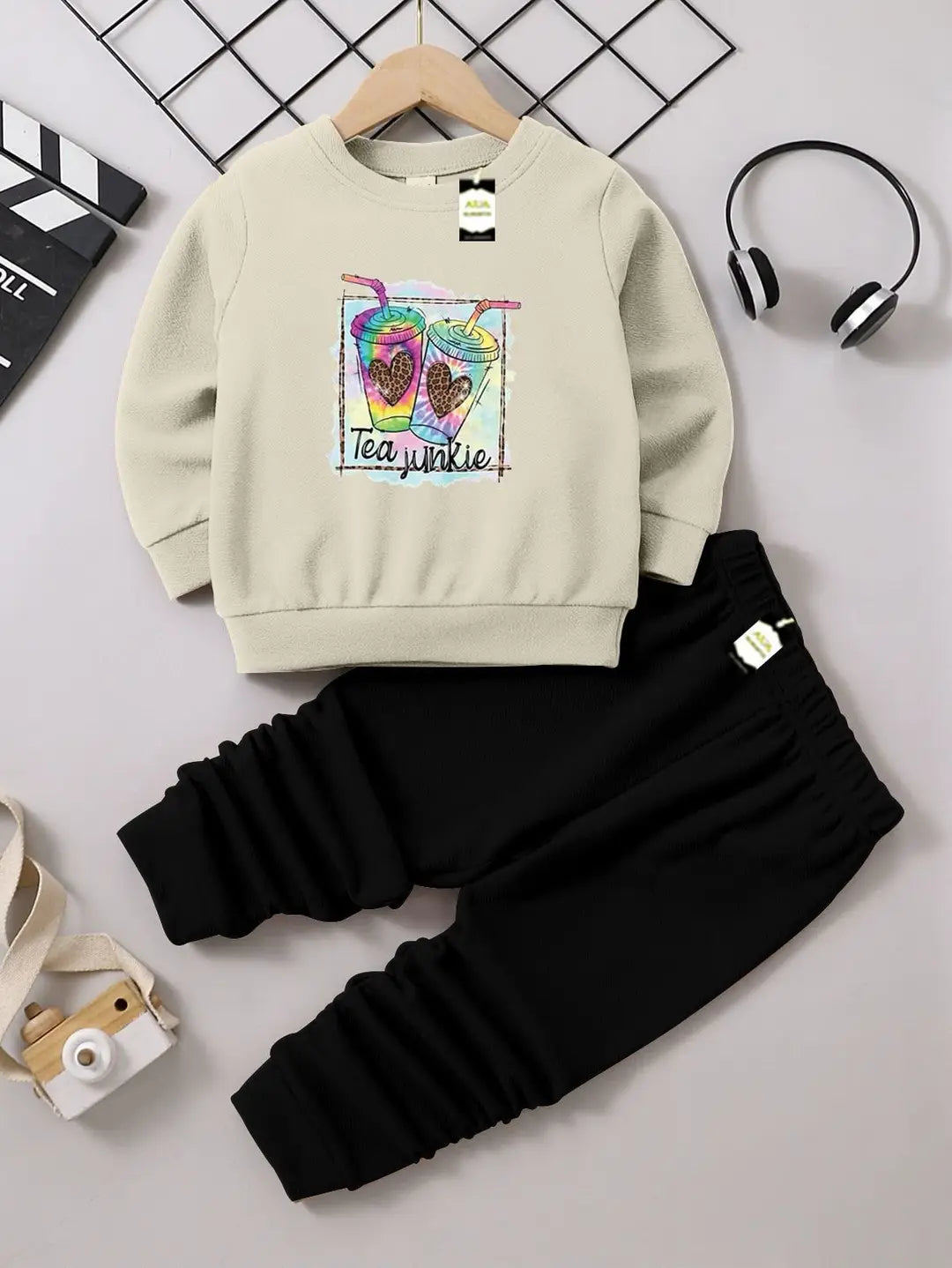 Kids Printed Fleece Tracksuit - Off White, 1 to 10 Years