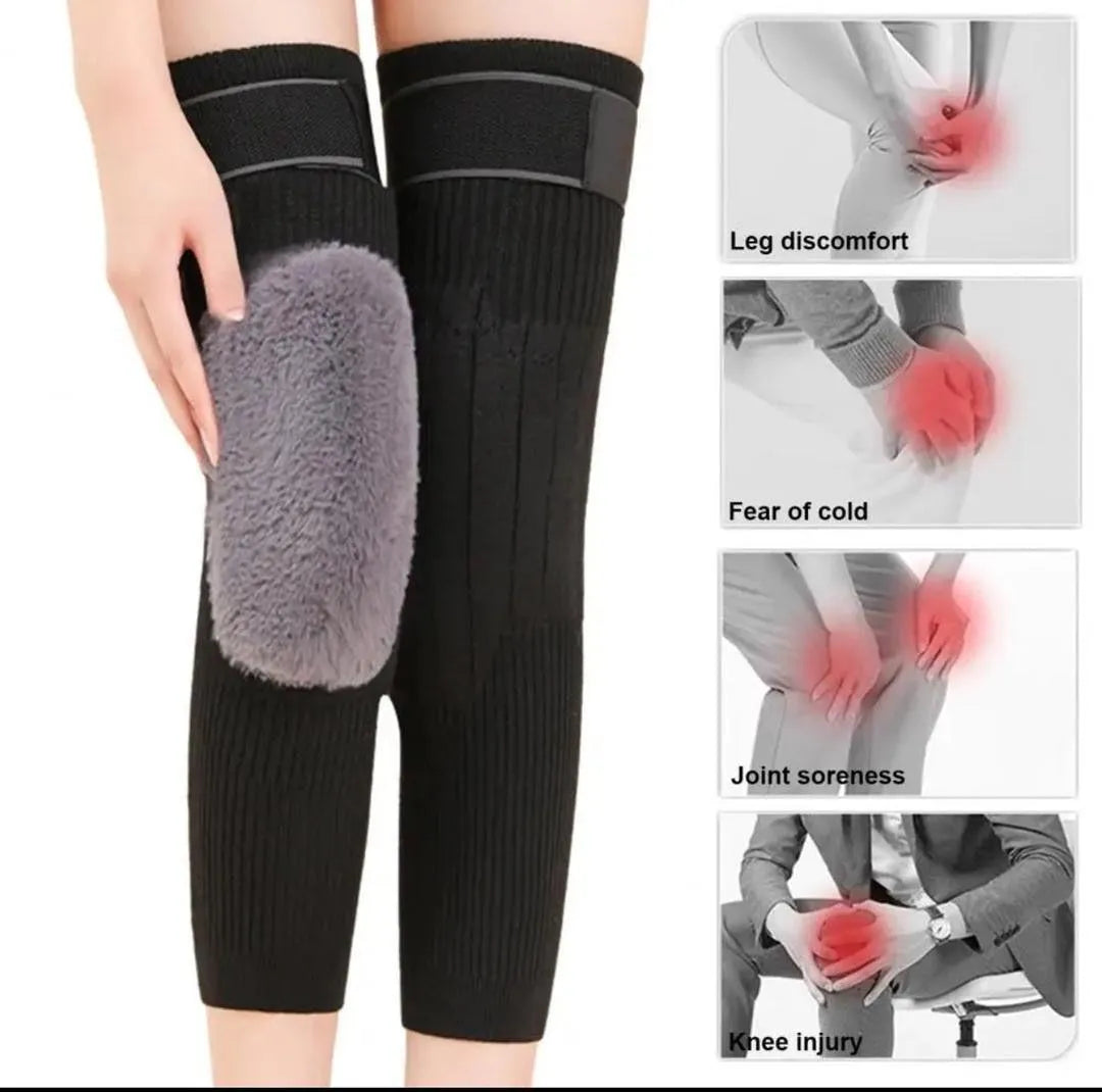Knitted Wool Knee Warmers - Black, Pack of 2