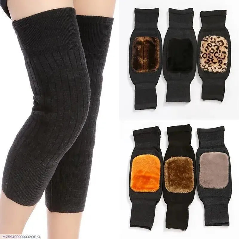 Knitted Wool Knee Warmers - Black, Pack of 2