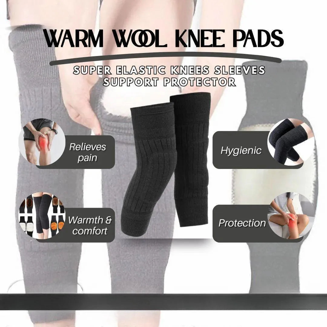 Knitted Wool Knee Warmers - Black, Pack of 2