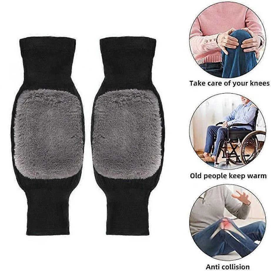 Knitted Wool Knee Warmers - Black, Pack of 2