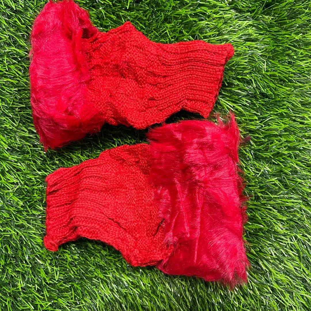 Women's Fingerless Gloves - Red, Fur & Wool, Winter Wear