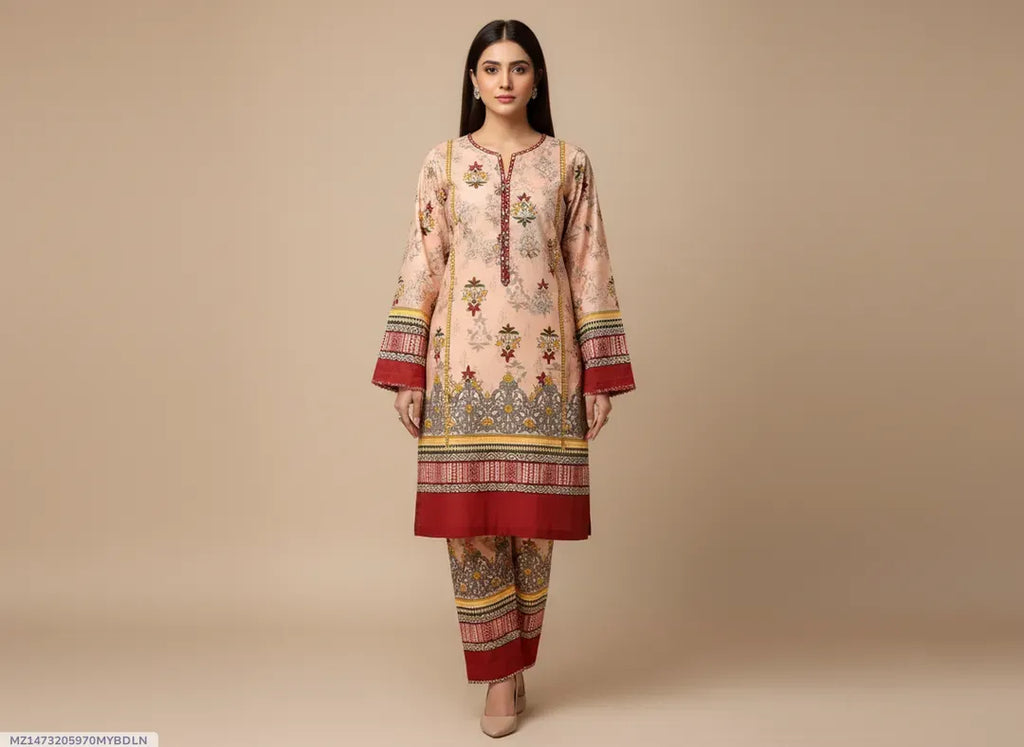 Pink Printed Polo Cotton Suit - 2-Piece Unstitched - view 5