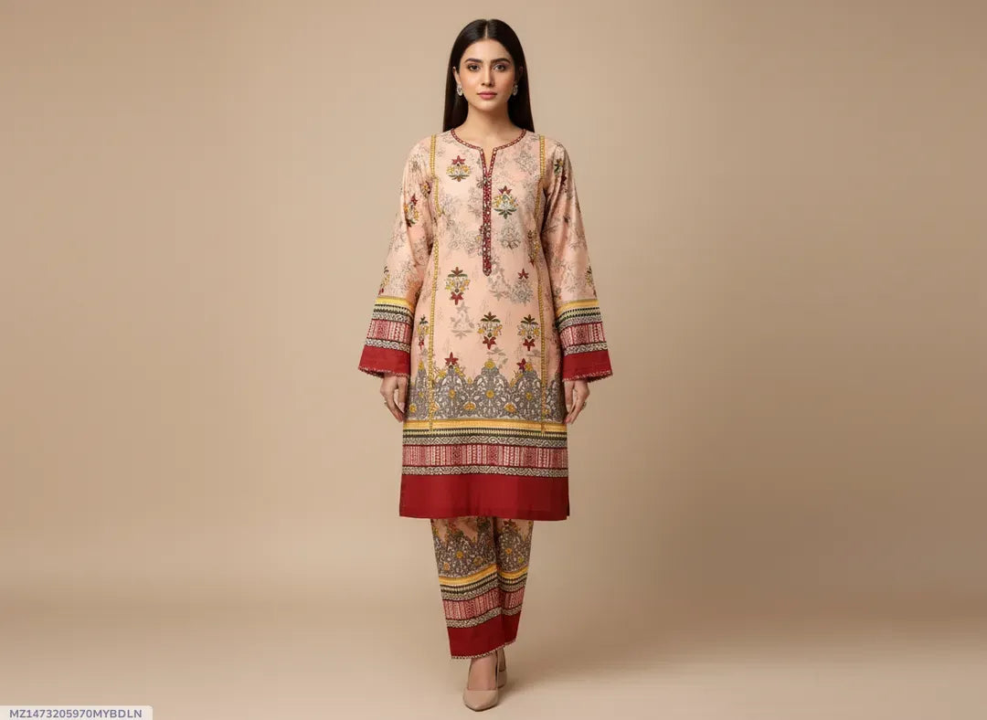 Pink Printed Polo Cotton Suit - 2-Piece Unstitched - view 5
