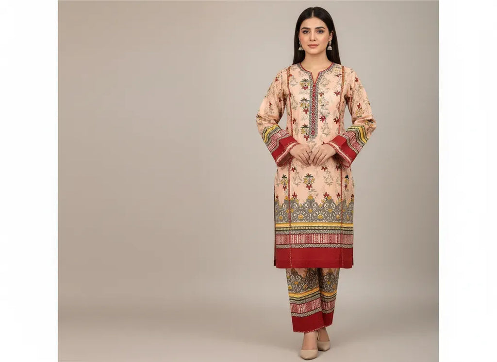 Pink Printed Polo Cotton Suit - 2-Piece Unstitched - view 4