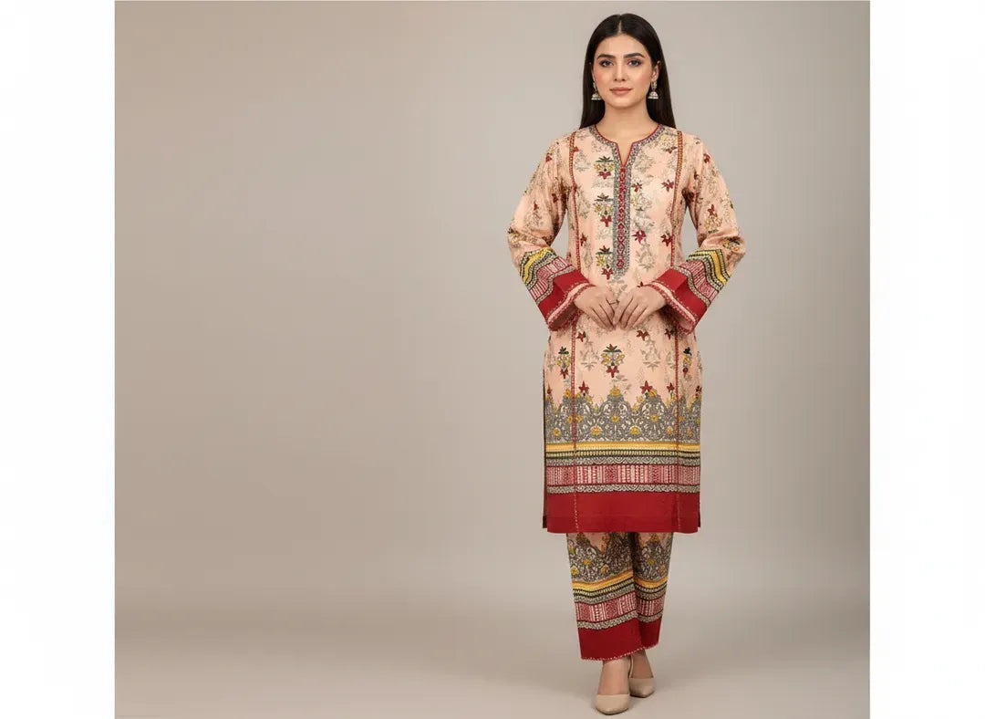Pink Printed Polo Cotton Suit - 2-Piece Unstitched - view 4