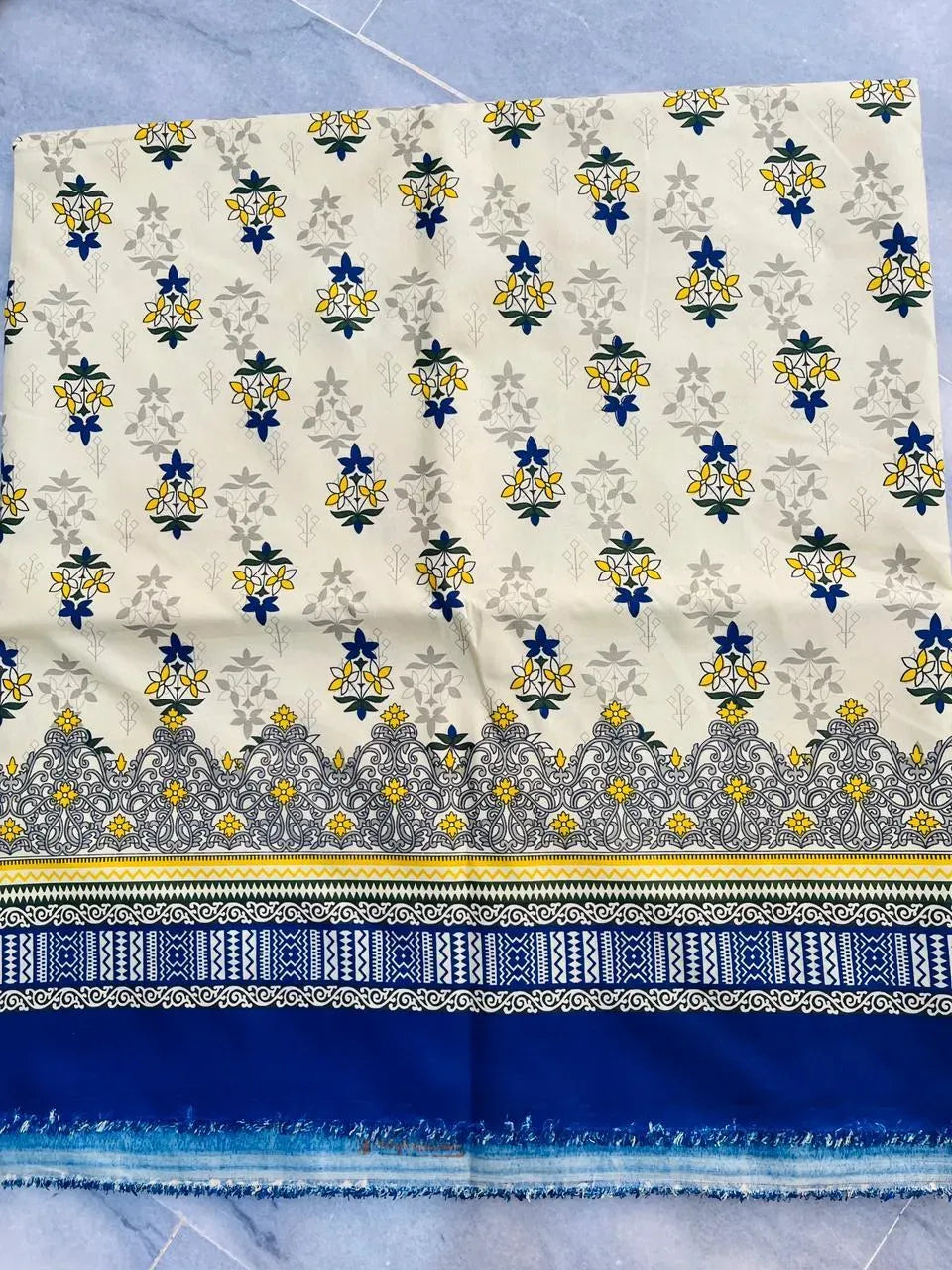 Yellow Printed Polo Cotton Suit - 2-Piece Unstitched - view 3