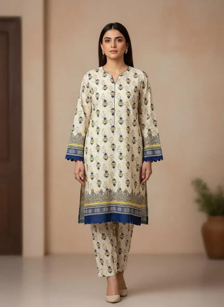Yellow Printed Polo Cotton Suit - 2-Piece Unstitched